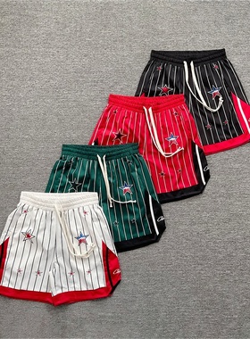 corteiz美式高街潮牌夏季运动休闲训练篮球梭织条纹抽绳五分短裤