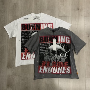 T恤 嘻哈复古潮流骷髅印花烫钻宽松纯棉短袖 FIRST ROW欧美街头时尚