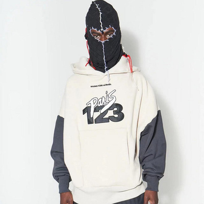 RRR123拼接撞色潮休闲连帽衫卫衣