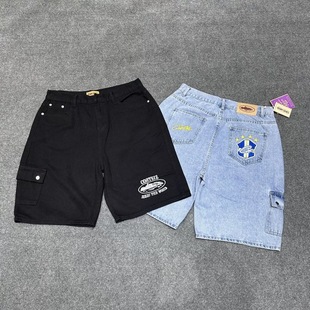 字母logo徽章刺绣休闲牛仔短裤 shorts美潮高街夏季 denim corteiz