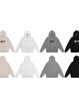 FOG ESSENTIALS美式高街潮牌秋冬1977数字植绒宽松加绒连帽卫衣男