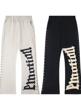 Mixed Emotion美式高街潮牌字母印花钉珠阔腿直筒宽松微喇长裤fog