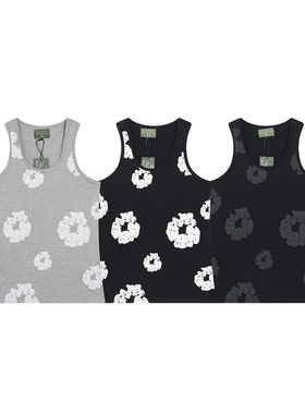 denim tears木棉花发泡印花美潮夏季运动休闲纯棉无袖背心汗衫fog