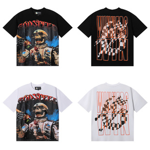 外贸潮牌godspeed欧美街头嘻哈夏季休闲骷髅赛车手印花短袖T恤fog