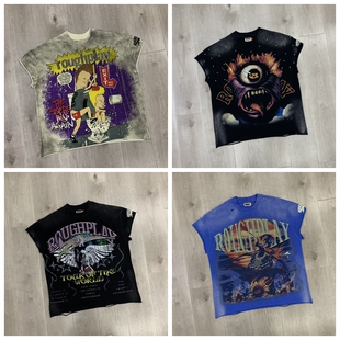 RoughPlay Vest Top Tee美潮复古高街烫钻做旧洗水无袖背心汗衫男