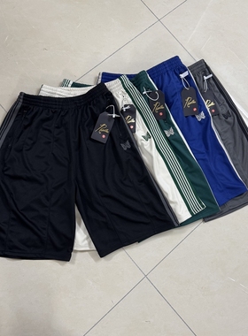 实拍NEEDLES蝴蝶刺绣欧美潮牌条纹织带宽松阔腿运动休闲七分短裤