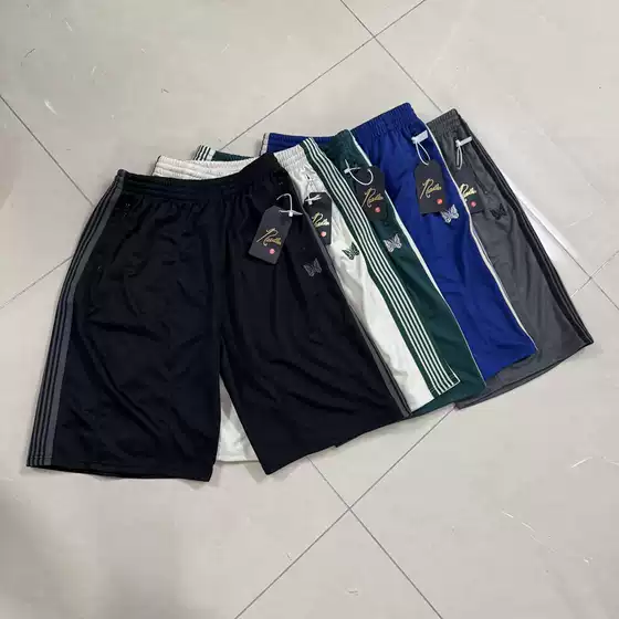 Real Shot of Needles Butterfly Embroidery European and American Trendy Brand Striped Webbing Loose Wide-Leg Sports Casual Cropped Shorts