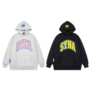Synaworld美式 高街潮牌秋冬休闲字母印花宽松纯棉加绒连帽卫衣fog