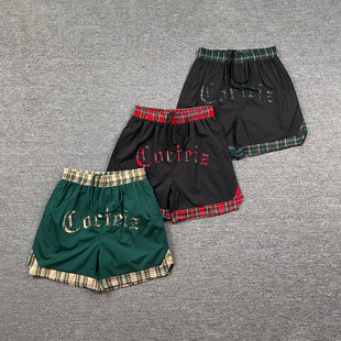 corteiz美式高街潮牌夏季运动休闲字母刺绣撞色梭织抽绳沙滩短裤