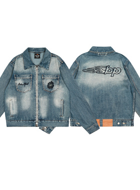 broken planet欧美高街潮牌刺绣徽章洗水重磅丹宁牛仔夹克外套fog