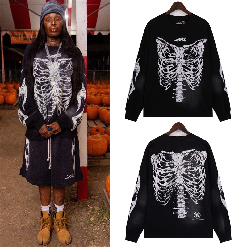 欧美高街嘻哈宽松纯棉长袖T恤潮