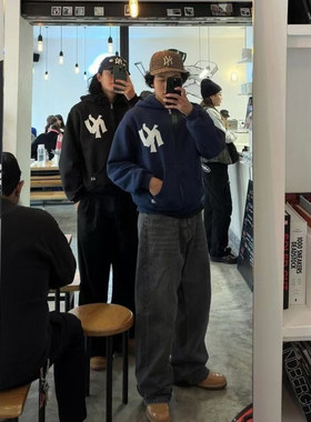 美潮高街复古休闲AKIMBO CLUB ZIP HOODIE 拉链纯棉加绒卫衣外套