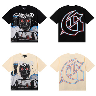 美潮Godspeed电影骷髅头印花夏季嘻哈休闲宽松纯棉短袖T恤男女FOG