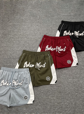 broken planet美式高街潮牌夏季字母发泡印花拼接撞色沙滩短裤男