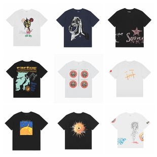 美潮Travis Scott明星同款夏季时尚休闲男女情侣宽松纯棉短袖T恤