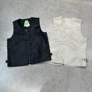 corteiz美式潮牌pu皮马甲背心男款leather vest高街复古拉链外套