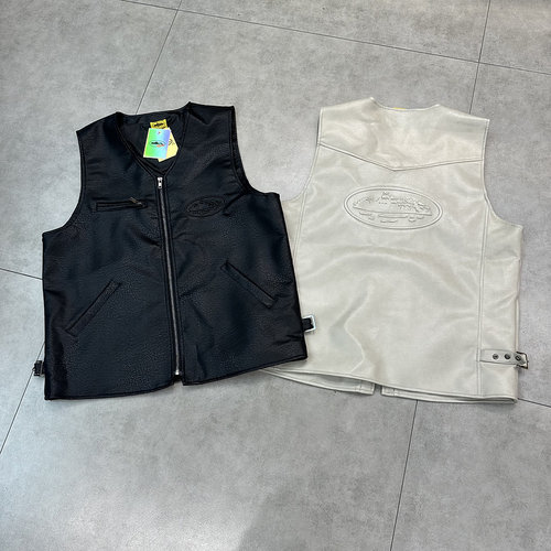 corteiz美式pu皮马甲背心外套男
