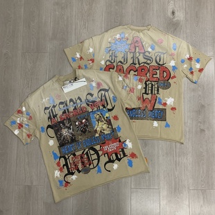 First T恤 Row欧美高街小众潮牌烫钻印花复古做旧洗水重磅纯棉短袖