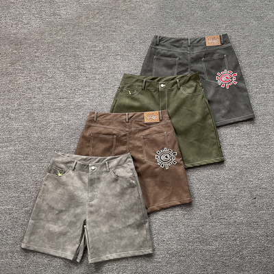 ADWYSD麂皮刺绣太阳卷休闲短裤