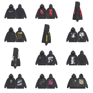 ERD忧郁的富二代欧美高街潮牌复古做旧洗水印花重磅纯棉连帽卫衣