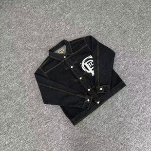 corteiz denim jacket美潮复古高街刺绣字母logo宽松牛仔夹克外套