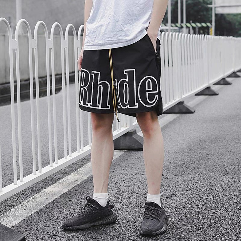 RHUDE美潮高街夏季男女3M字母反光印花宽松速干沙滩篮球五分短裤