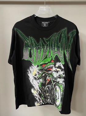 MIXED EMOTION美潮嘻哈高街机车怪兽烫钻夏季宽松纯棉圆领短袖T恤