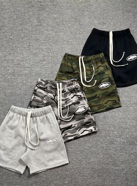corteiz camouflage shorts美潮街头嘻哈休闲加绒迷彩抽绳短裤fog