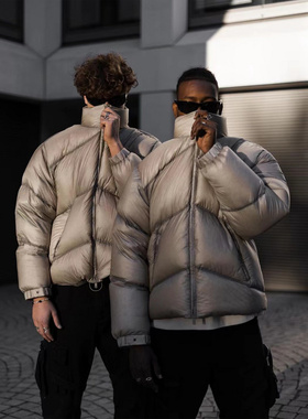 Represent金属标廓形面包服纯色立领羽绒棉衣男美式高街冬季加厚