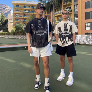 Represent杜宾犬短袖美潮高街复古VTG做旧水洗宽松重磅纯棉T恤Fog