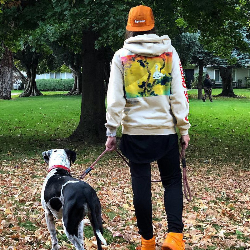 KANYE侃爷肯豆同款小孩遇见鬼创意印花秋冬加绒宽松情侣连帽卫衣
