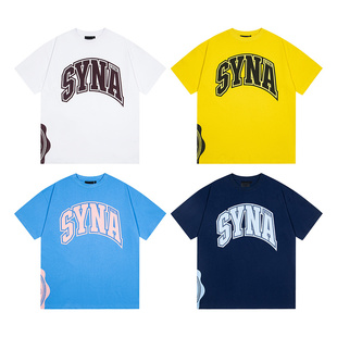 DRILL街头嘻哈风SYNAWORLD T SHIRT美潮男女同款宽松纯棉短袖T恤