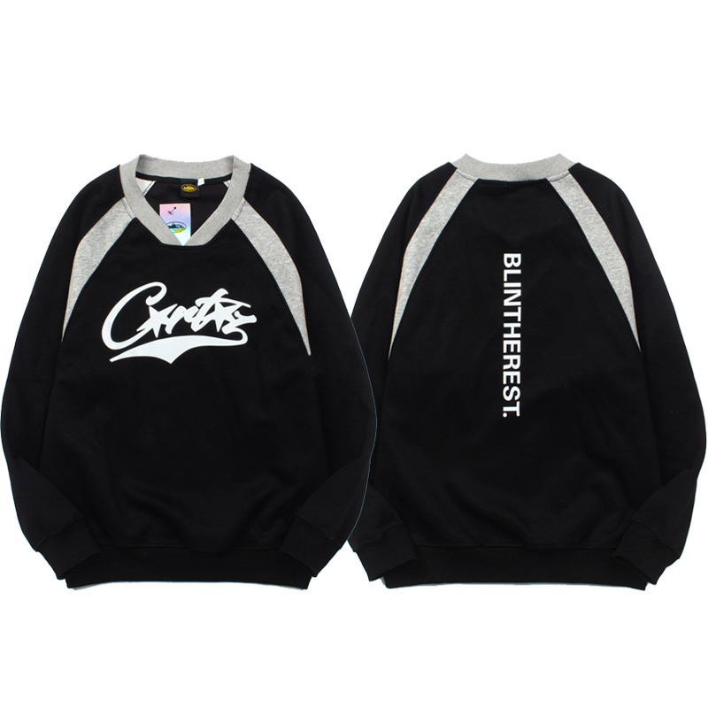 corteiz jersey欧美小众高街潮牌撞色拼接运动足球服长袖V领卫衣