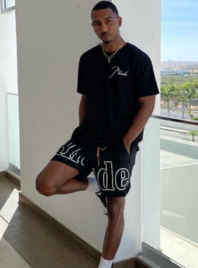 RHUDE万宝路美潮高街夏季字母印花药丸拉链篮球运动速干沙滩短裤