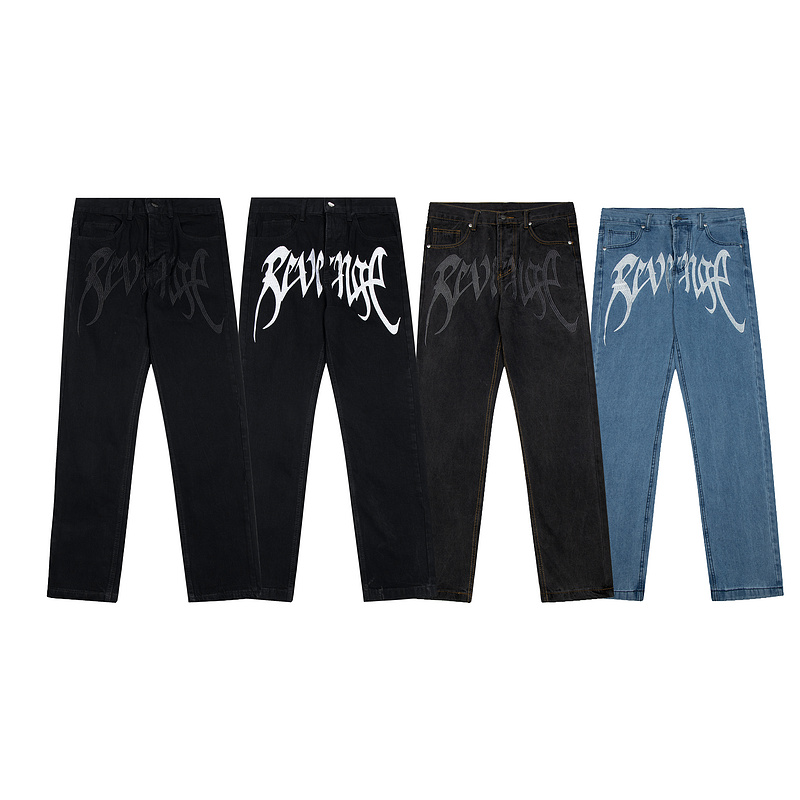 REVENGE水洗刺绣休闲牛仔长裤男
