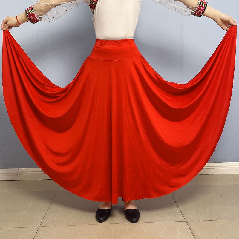 广场舞裙舞蹈演出服2025夏新款半身裙牛奶丝长裙大妈跳舞裙裙子女