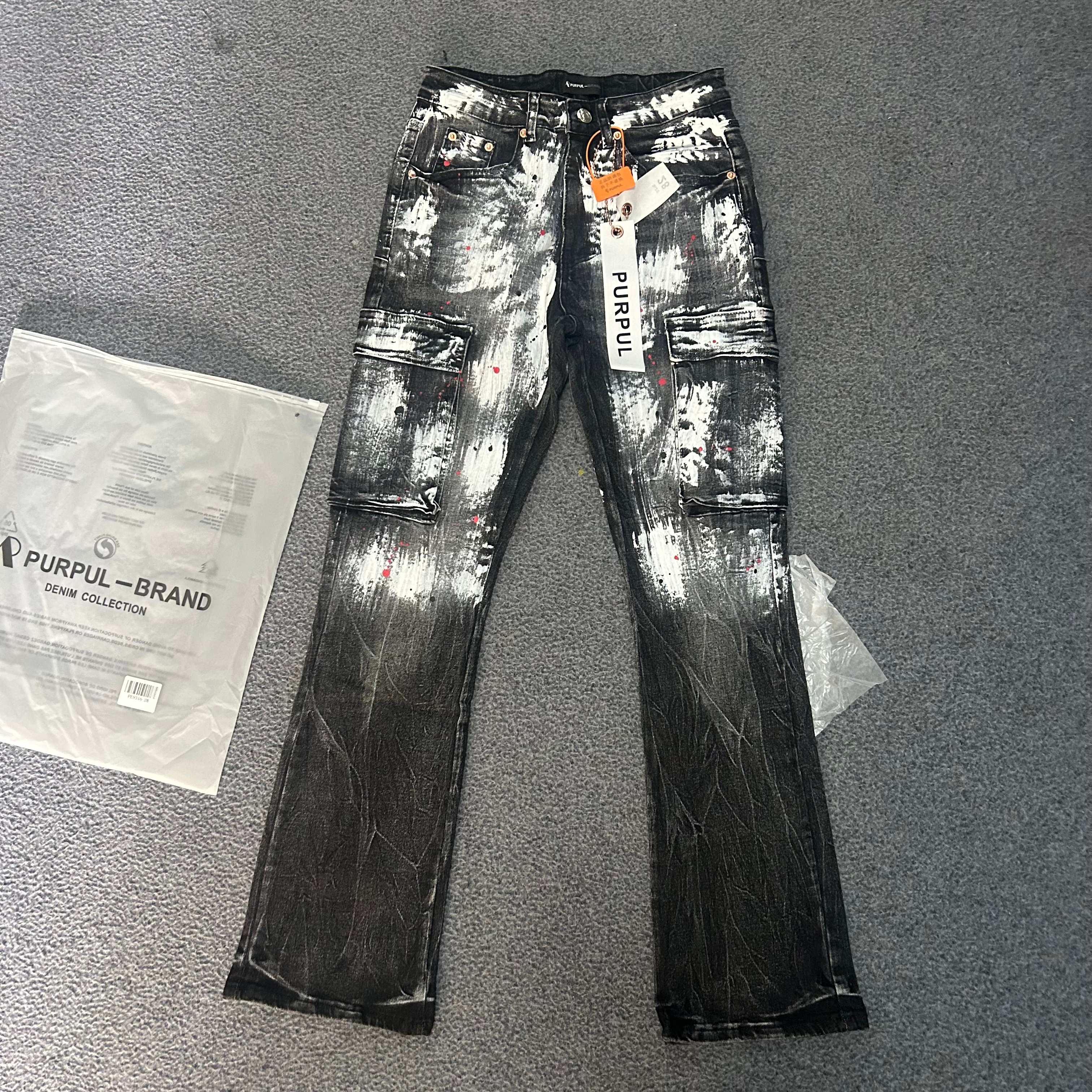 广州高版本牛仔裤黑色PU泼墨潮男新款弹力高品质轻奢裤子微喇长裤