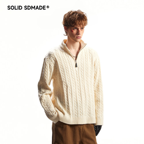 SOLID SDMADE 老钱风通勤麻花毛衣男女秋冬季加厚内搭针织衫上衣
