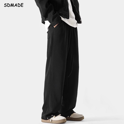 SOLIDSDMADE 美式运动卫裤男秋冬季黑色休闲裤子宽松直筒阔腿长裤