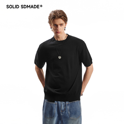 老钱风基础纯色针织短袖毛衣