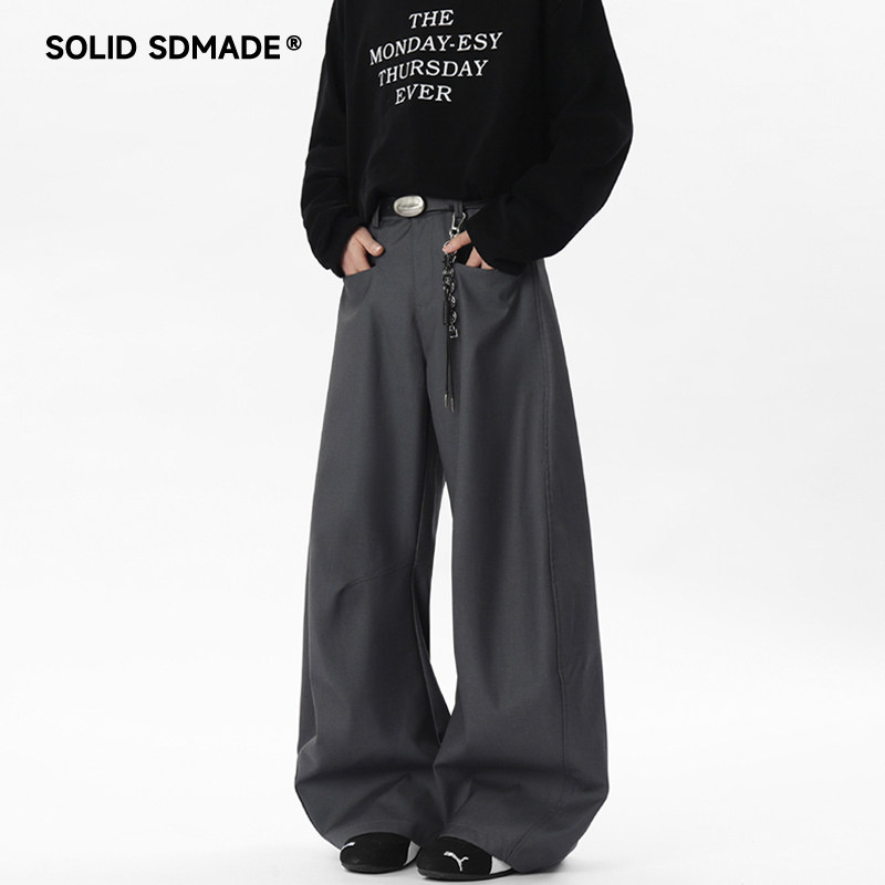 SOLIDSDMADE 美式复古弯刀西裤男女春夏季宽松阔腿高级感休闲长裤