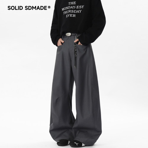 SOLIDSDMADE 美式复古弯刀西裤男女春夏季宽松阔腿高级感休闲长裤