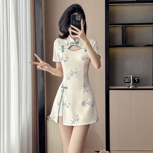 旗袍气质裙装 短袖 工衣足浴SPA技师套装 工作服 高端女装 短裤 新中式