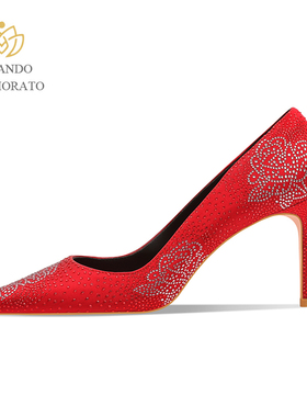 2025年新款红色秀禾结婚高跟鞋女细跟不累脚女士婚礼伴娘女鞋新娘