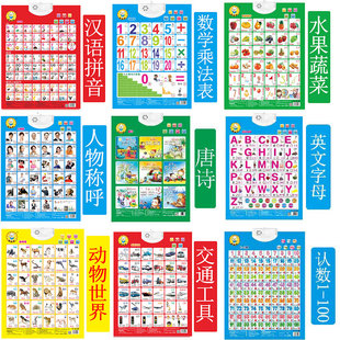 动物带叫声有声挂图宝宝数字语音发声挂图儿童早教认知卡看图识字