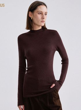 CANVAUS女装新款半高领绵羊毛打底衫女长袖纯色内搭保暖毛针织衫