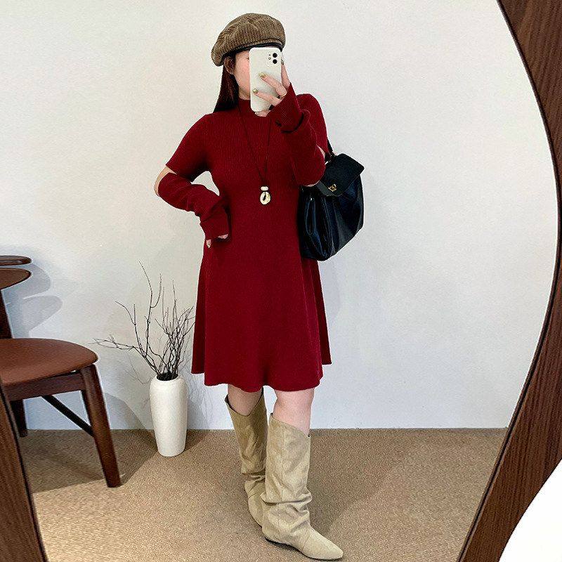 大码女装半高领毛衣裙女中长款针织裙2025冬胖mm袖套连衣裙23670,女装/女士精品,连衣裙,淘宝优惠券,粉丝福利购,淘宝优惠卷