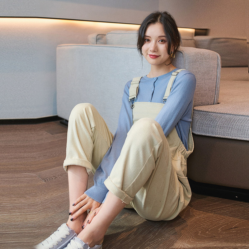 孕妇背带裤秋季外穿长裤休闲秋冬时尚秋装春秋潮妈托腹裤大码