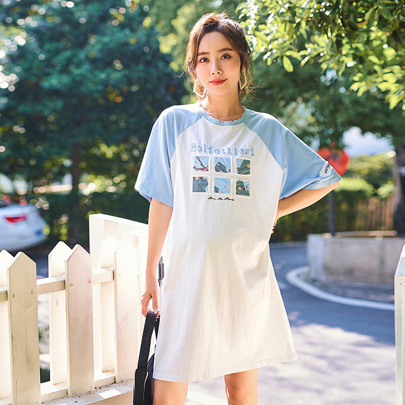 孕妇夏装连衣裙宽松t恤裙小清新孕妇装夏天裙子潮妈孕妇裙夏季