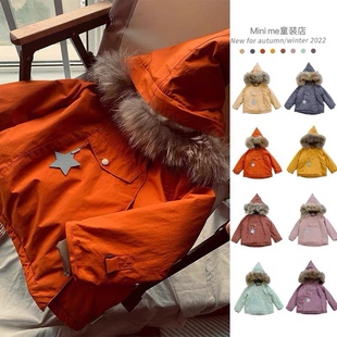 mat儿童精灵帽棉衣羽绒服防水防风男女宝宝大毛领尖尖帽外套棉袄
